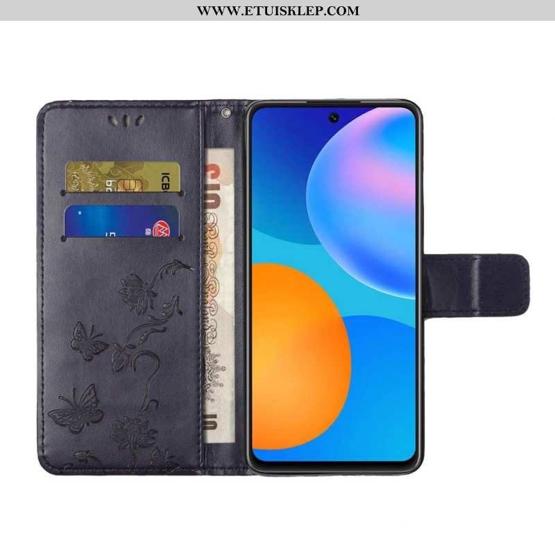 Etui Folio do Samsung Galaxy M52 5G z Łańcuch Pasek W Motyle I Kwiaty